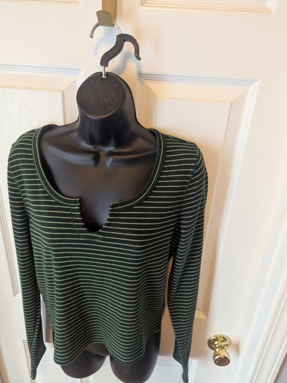 Cotton : on light and dark green waffle top - L - Picture 2 of 4